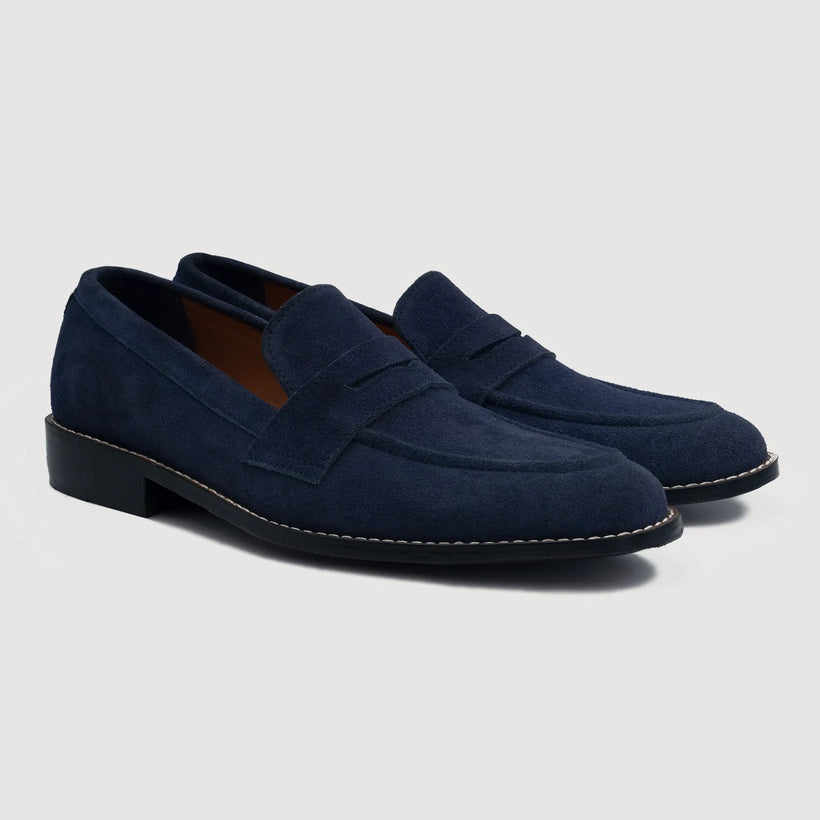 Baxton Blue Suede Leather Loafers til Mænd