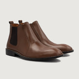 Clarkson Chelsea Brown Leather Boots For Men in Brown Full-Grain Leather - Lateral Side Profile View | Buy Online