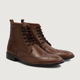 Duster Brogues Derby Brown Leather Boots in Brown Full-Grain Leather - Front Profile View & Tailored Silhouette | Buy Online