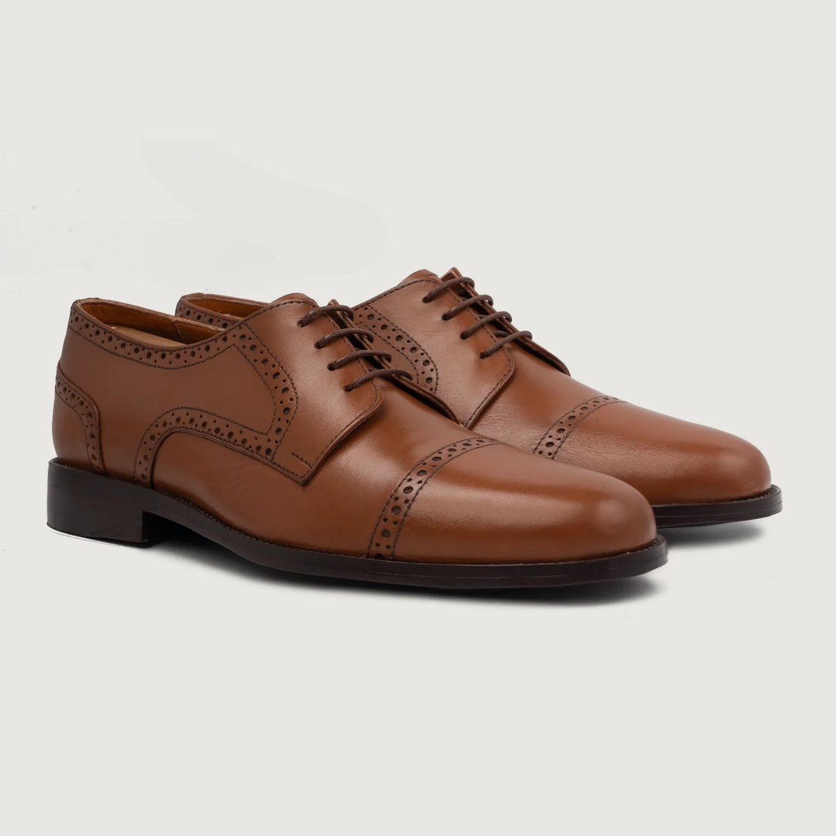 Dirk Brogues Derby Lysebrun Lædersko til Mænd For Men in Tan Full-Grain Leather - Sidevisning | Køb online