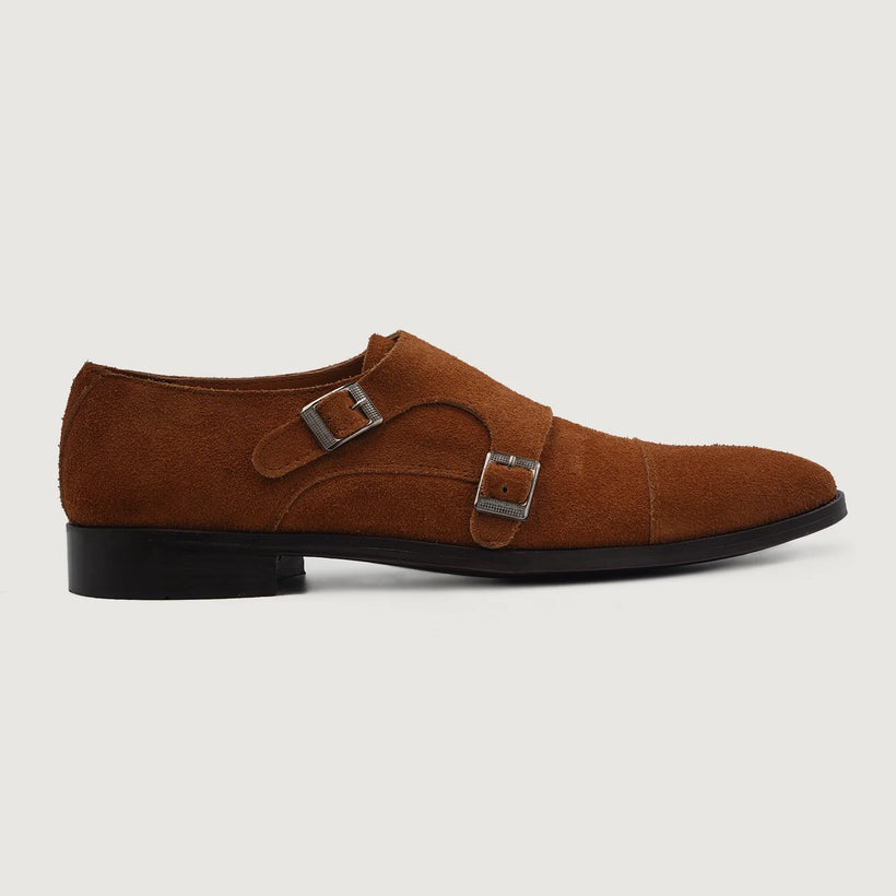 Boston Double Monk Strap Brun Suede Leather Shoes til Mænd