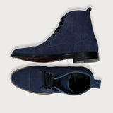 Knight Derby Midnight Blue Suede Leather Boots For Men - Reinforced Heel Counter & Precision Double-Row Stitching Detail