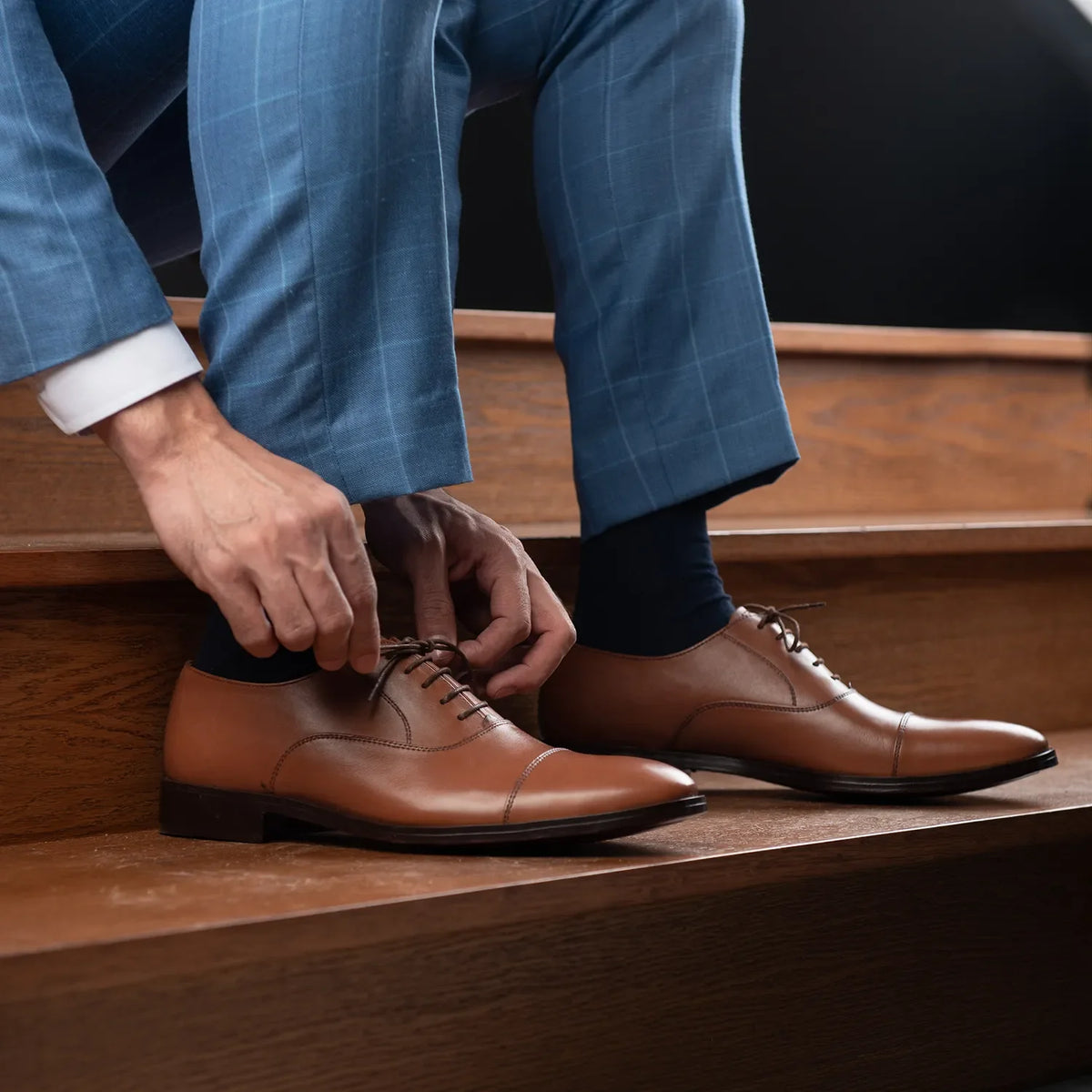 High-Traction Rubber Outsole & Lug Tread Pattern on Professor Oxford Lysebrun Lædersko til Mænd For Men