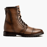 Casa Moto Amber Wheat Leather Boots - Lateral Side Profile View Showing Sleeve Cut & Athletic Taper Fit