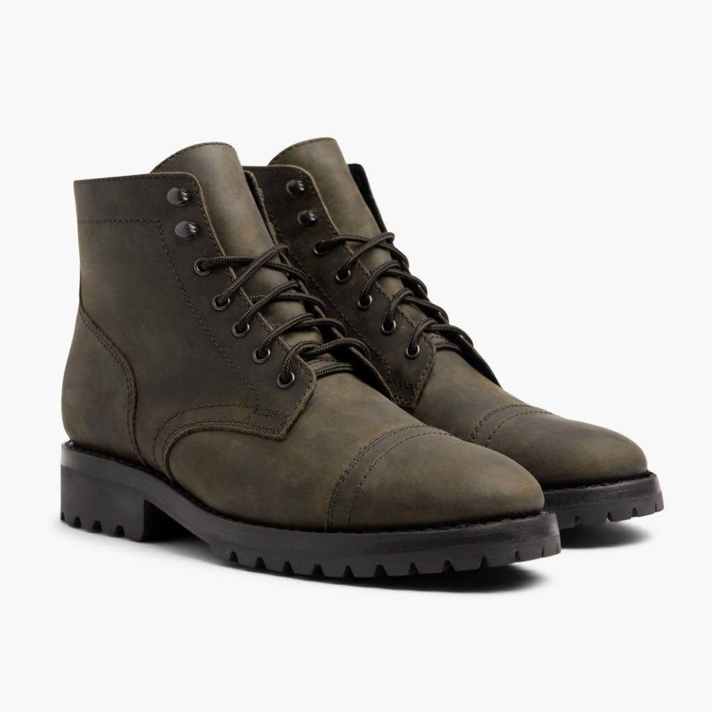 Captain StormKing® Dark Olive Matte Læderstøvler til Mænd in Olive Full-Grain Leather - Sidevisning | Køb online