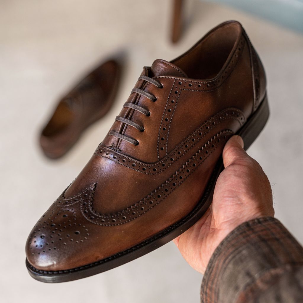 Tailored Rib Cuffs & Hem Craftsmanship Construction Detail on Aviator Cinnamon Lædersko til Mænd