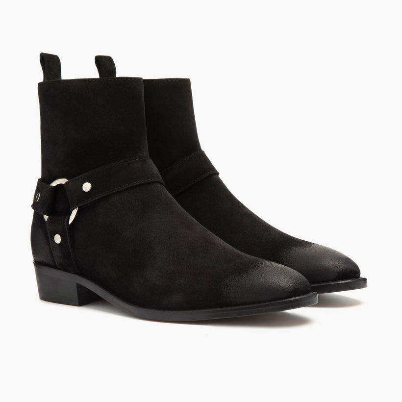 Harness Sort Suede Læderstøvler til Mænd