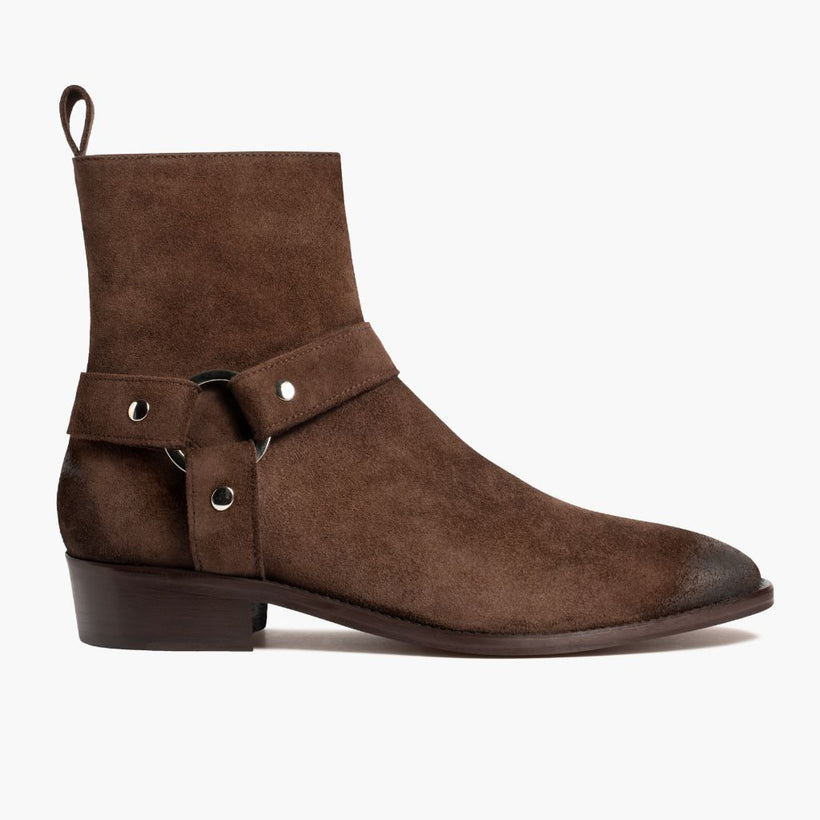 Harness Dark Brun Suede Læderstøvler til Mænd