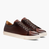 Premier Low Top Coffee Leather Sneakers For Men in Classic Full-Grain Leather - Lateral Side Profile View | Buy Online