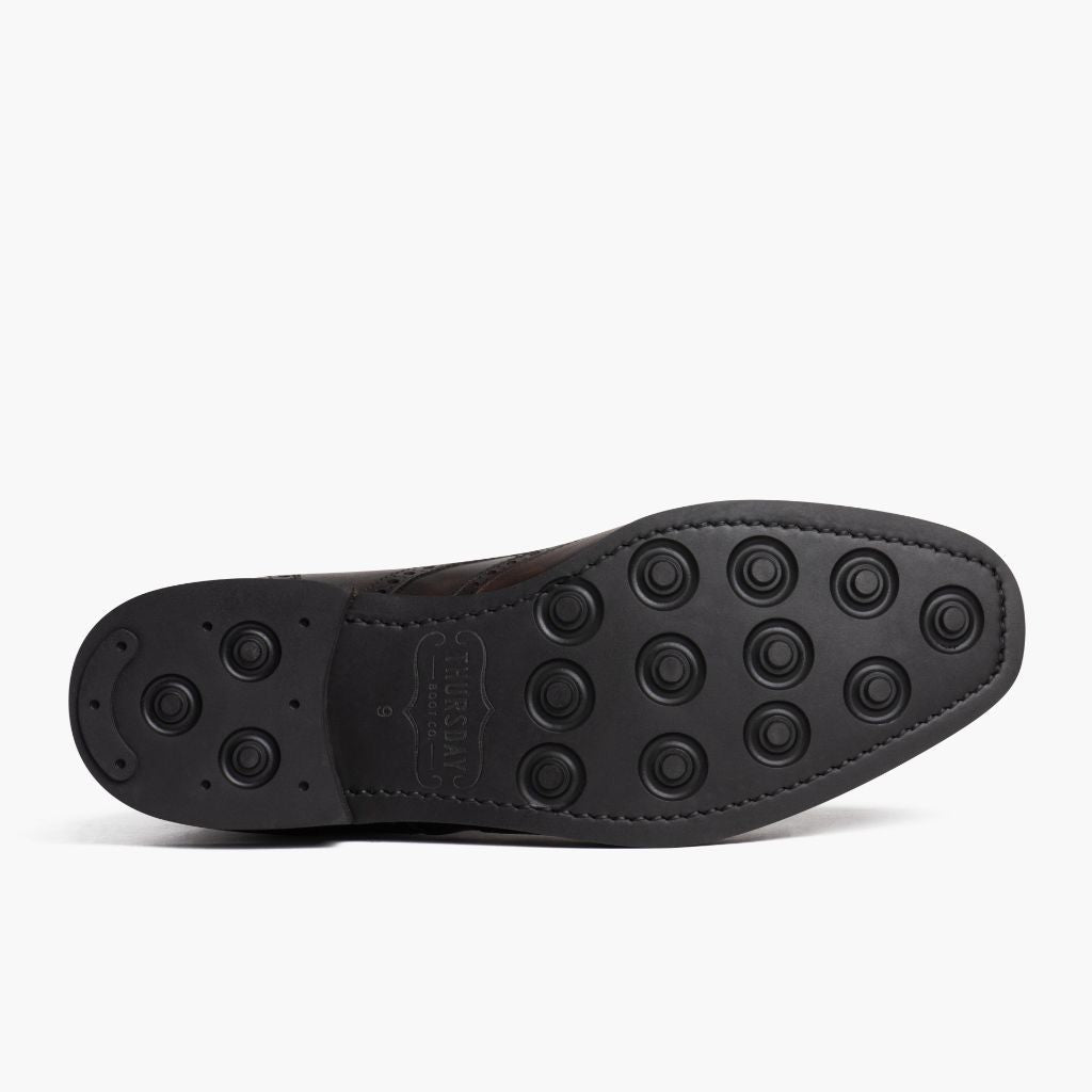 High-Traction Rubber Outsole & Lug Tread Pattern on Wingtip Dark Oak Læderstøvler til Mænd For Men