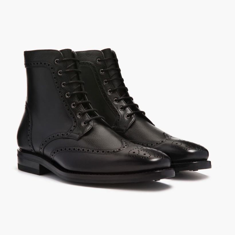 Wingtip Sort Leather Boots til Mænd