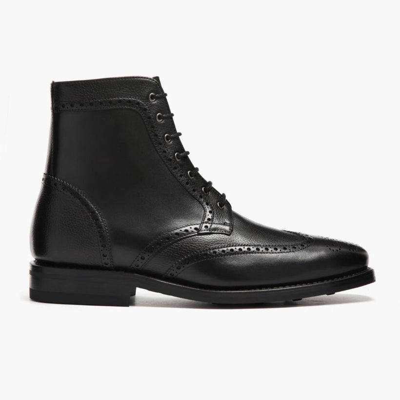 Wingtip Sort Leather Boots til Mænd