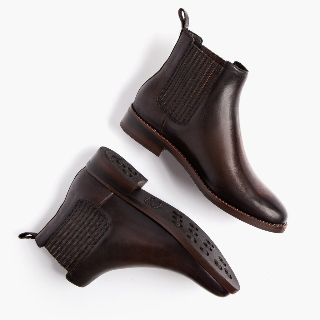 High-Traction Rubber Outsole & Lug Tread Pattern on Dreamer Sort Coffee Læderstøvler til Damer