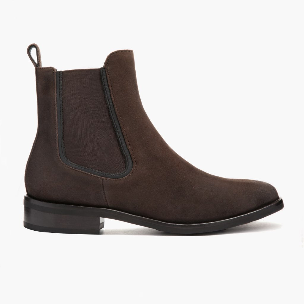 Duchess Dark Brun Suede Læderstøvler til Damer in Dark Brown Goatskin Suede - Sidevisning | Køb online