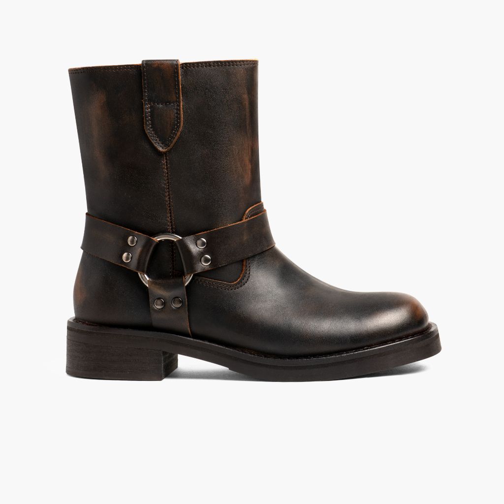 Outlaw Vintage Brun Læderstøvler til Damer in Vintage Brown Full-Grain Leather - Sidevisning | Køb online