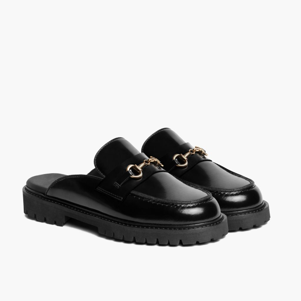 Penny Mule Sort & Gold Læderloafers til Damer i sort ægte okselæder - Sidevisning | Køb online