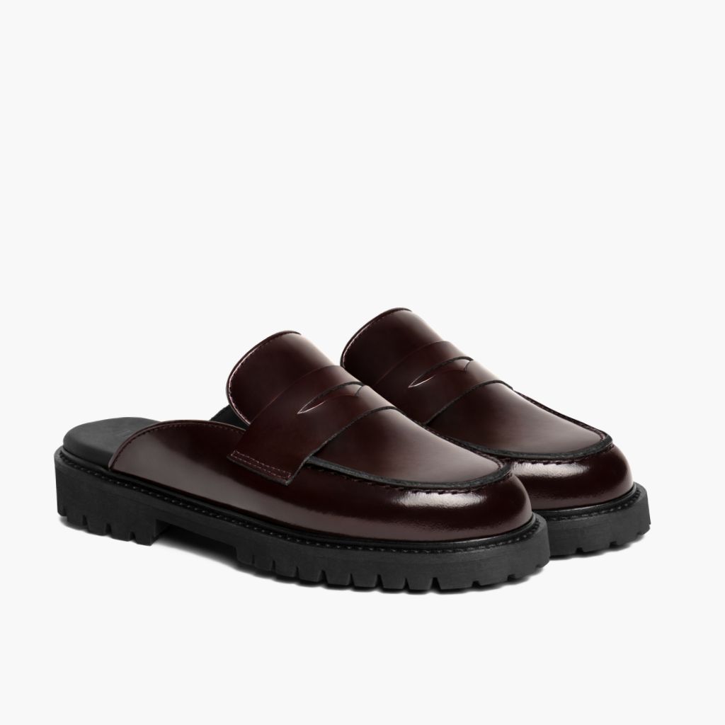 Penny Mule Bordeaux Læderstøvler til Damer in Burgundy Full-Grain Leather - Sidevisning | Køb online