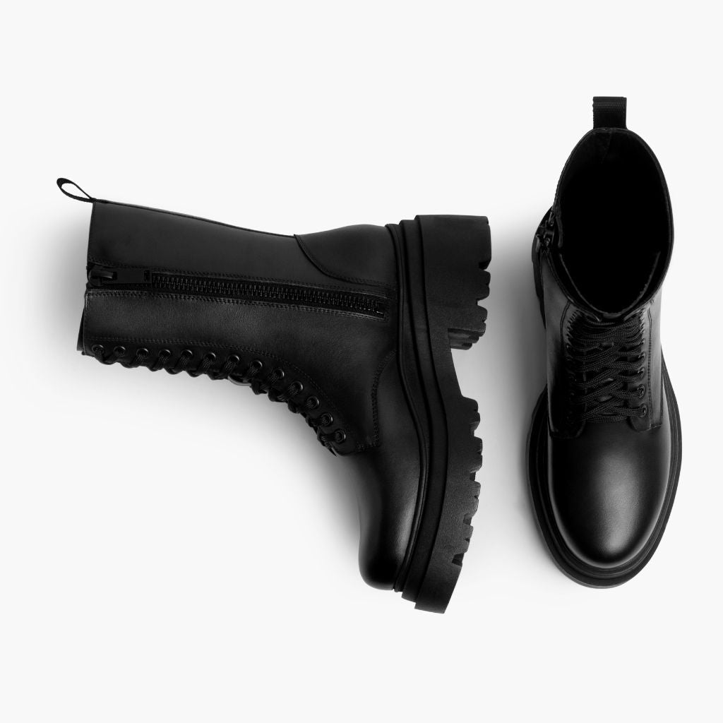 High-Traction Rubber Outsole & Lug Tread Pattern on Fatale Sort Læderstøvler til Damer