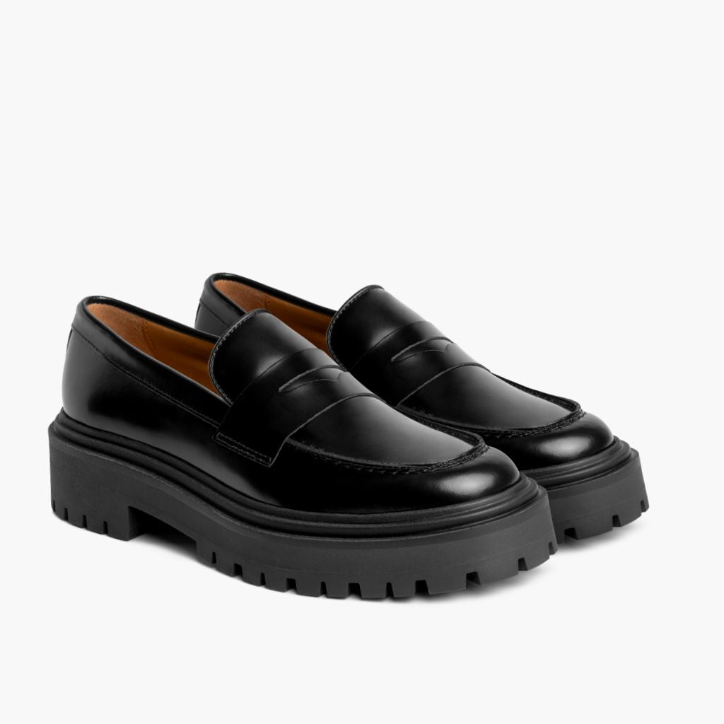 Penny Platform Sort Læderloafers til Damer i sort ægte okselæder - Sidevisning | Køb online
