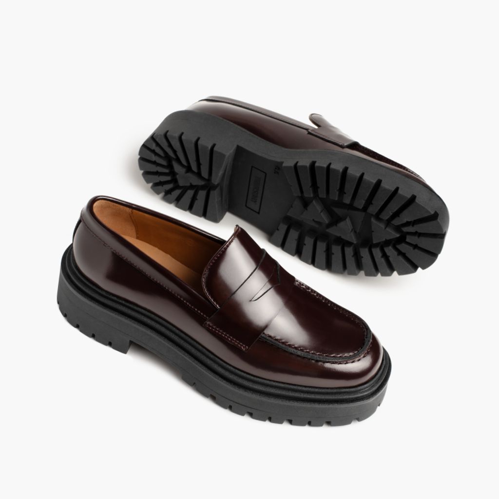 High-Traction Rubber Outsole & Lug Tread Pattern on Penny Platform Bordeaux Læderstøvler til Damer