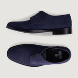 High-Traction Rubber Outsole & Lug Tread Pattern on Dirk Brogues Derby Blue Suede Leather Shoes - StudGuard