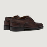 High-Traction Rubber Outsole & Lug Tread Pattern on Dirk Brogues Derby Burnished Brown Leather Shoes For Men