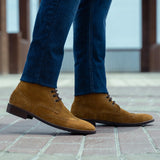 Tailored Rib Cuffs & Hem Craftsmanship Construction Detail on Duster Brogues Derby Brown Suede Leather Boots - StudGuard