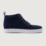 Blue Goatskin Suede Leather Sneakers - Goodyear Welt Construction & Front Toe Box Detail