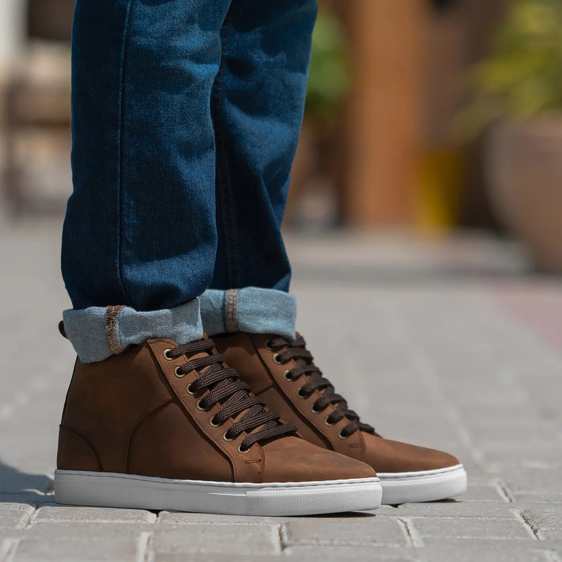 Marty High Top Pull-up Brun Lædersneakers til Mænd