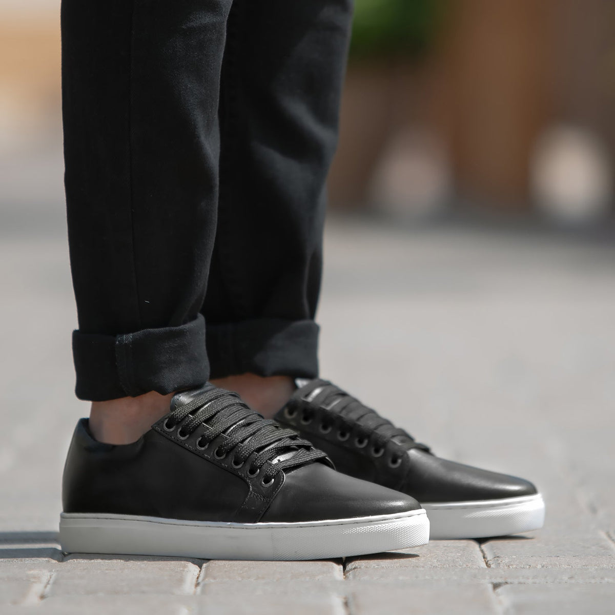 Murphy Low Top Sort Lædersneakers til Mænd i sort ægte okselæder - Sidevisning | Køb online