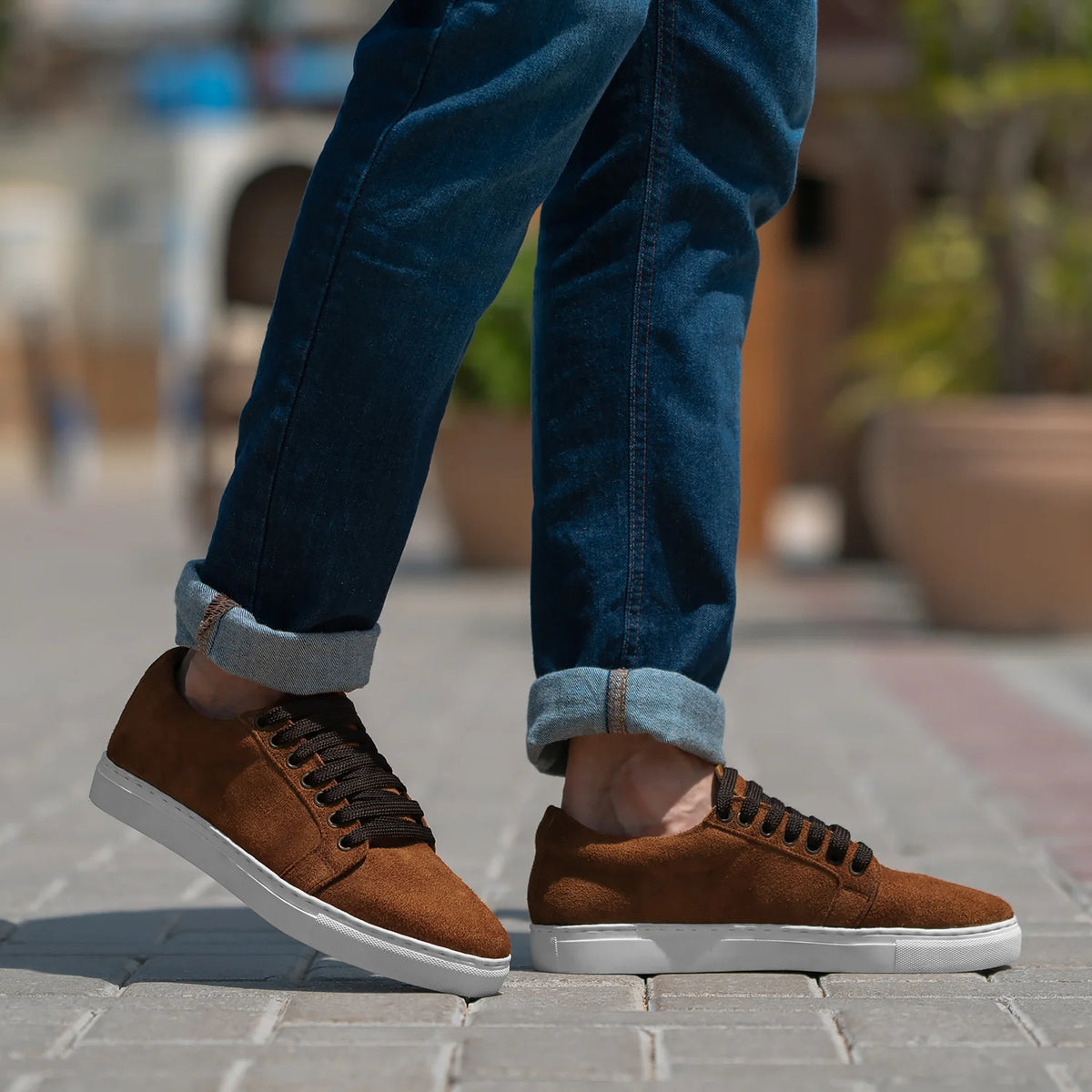 Brown Goatskin Suede Leather Sneakers - Goodyear welt-konstruktion og tåboks
