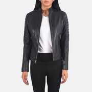 Women's Adalyn Quilted Sort Læder Bikerjakke til Kvinder in Black Sheepskin Leather - Front Profile View &amp; Tailored Silhouette | Buy Online