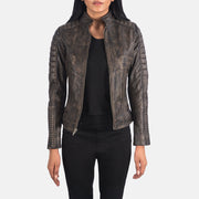 Women's Adalyn Quilted Distressed Brun Læder Bikerjakke til Kvinder in Distressed Brown Goatskin Leather - Front Profile View &amp; Tailored Silhouette | Buy Online