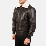 
Brown Sheepskin Leather Bomber Jacket - Bagfra med tilpassede skuldre og ren kant