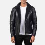 Men's Alberto Shearling Sort Læderjakke til Mænd in Black Sheepskin Leather - Front Profile View &amp; Tailored Silhouette | Buy Online