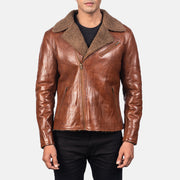 Men's Alberto Shearling Brun Læderjakke til Mænd - Lateral Side Profile View Showing Sleeve Cut &amp; Athletic Taper Fit