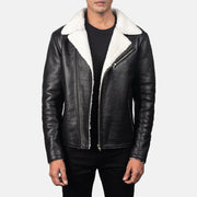 Men's Alberto White Shearling Sort Læderjakke til Mænd in Black Sheepskin Leather - Front Profile View &amp; Tailored Silhouette | Buy Online