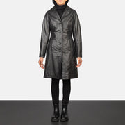 Women's Alexis Sort Single Breasted Leather Coat til Kvinder in Black Cowhide Leather - Front Profile View &amp; Tailored Silhouette | Buy Online