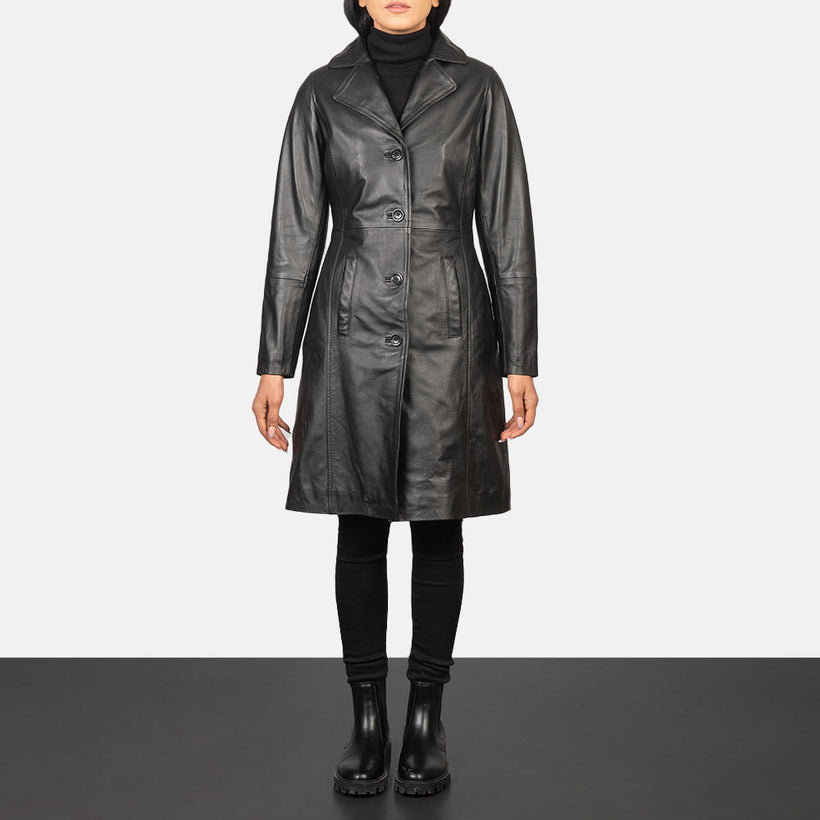 Alexis Sort Single Breasted Leather Coat til Kvinder
