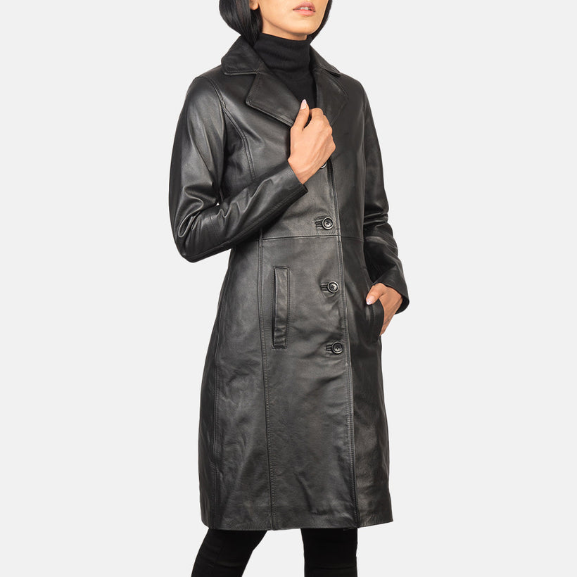 Alexis Sort Single Breasted Leather Coat til Kvinder