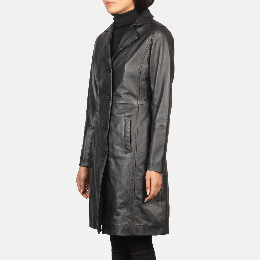 Women's Alexis Sort Single Breasted Leather Coat til Kvinder - Lateral Side Profile View Showing Sleeve Cut &amp; Athletic Taper Fit