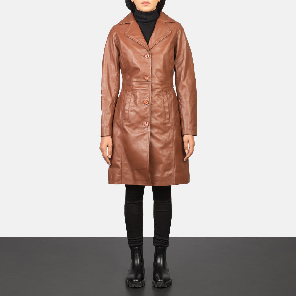 Women's Alexis Brun Single Breasted Leather Coat til Kvinder - Lateral Side Profile View Showing Sleeve Cut &amp; Athletic Taper Fit