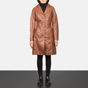 Women's Alexis Brun Single Breasted Leather Coat til Kvinder - Lateral Side Profile View Showing Sleeve Cut &amp; Athletic Taper Fit