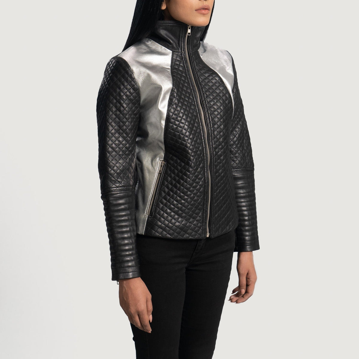 Black Sheepskin Leather Biker Jacket - Back View Showing Tailored Shoulder Fit &amp; Clean Hemline