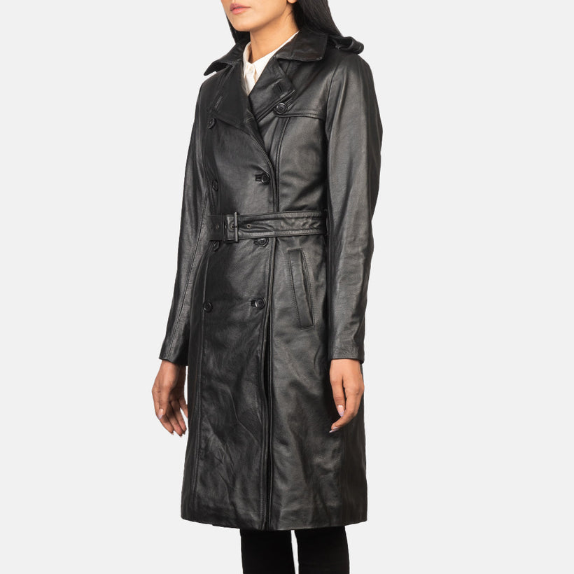 Alice Sort Double-Breasted Leather Coat til Kvinder
