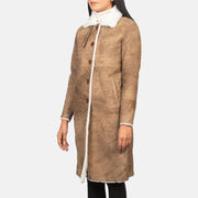 Women's Alina Shearling Brun Leather Coat til Kvinder in Distressed Brown Sheepskin Leather - Front Profile View &amp; Tailored Silhouette | Buy Online