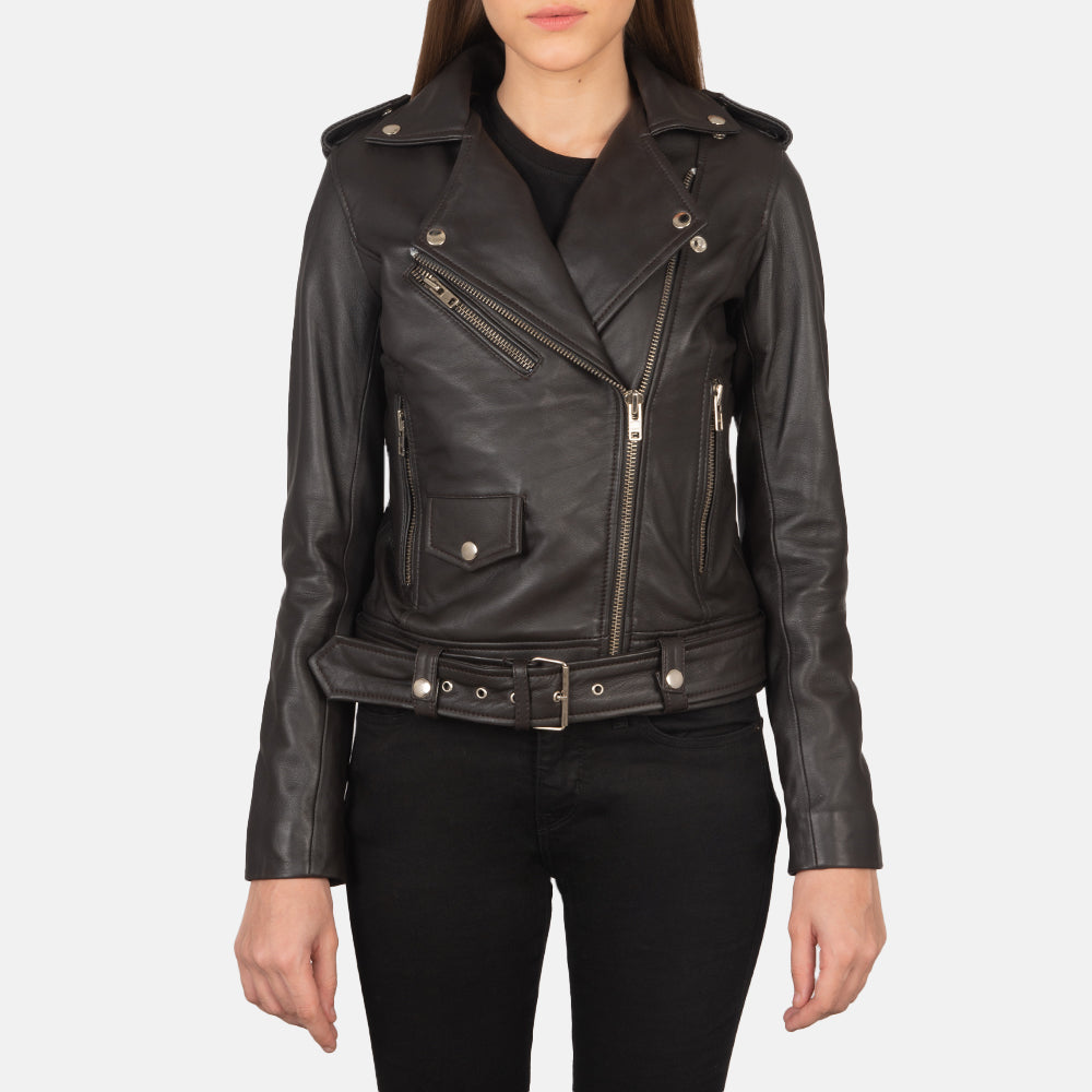 Close-Up Detail of Notch &amp; Zipper Hardware on Women's Alison Brun Læder Bikerjakke til Kvinder