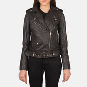 Close-Up Detail of Notch &amp; Zipper Hardware on Women's Alison Brun Læder Bikerjakke til Kvinder