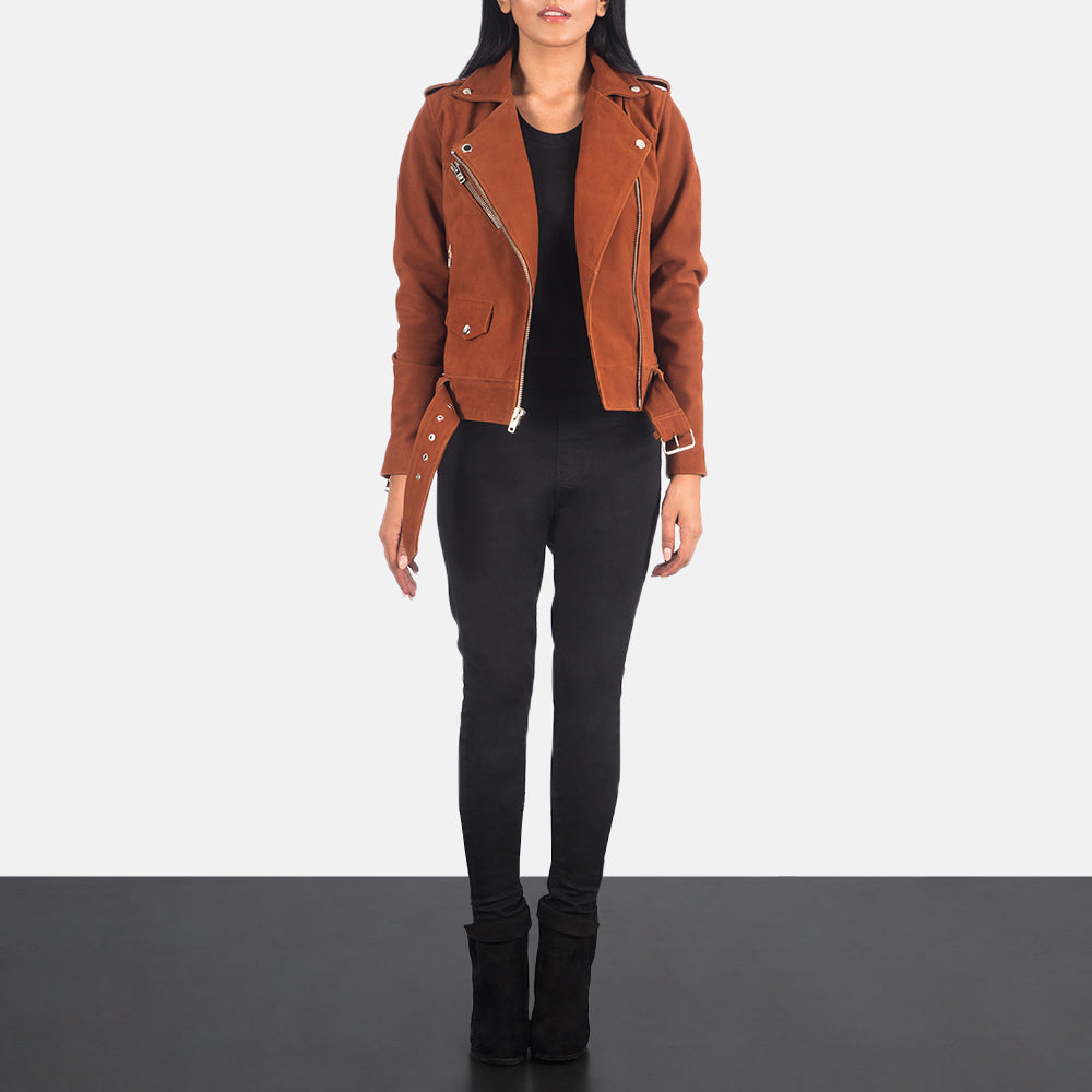Women's Alison Brun Suede Læder Bikerjakke til Kvinder - Lateral Side Profile View Showing Sleeve Cut &amp; Athletic Taper Fit