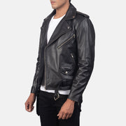 
Black Cowhide Leather Biker Jacket - Bagfra med tilpassede skuldre og ren kant
